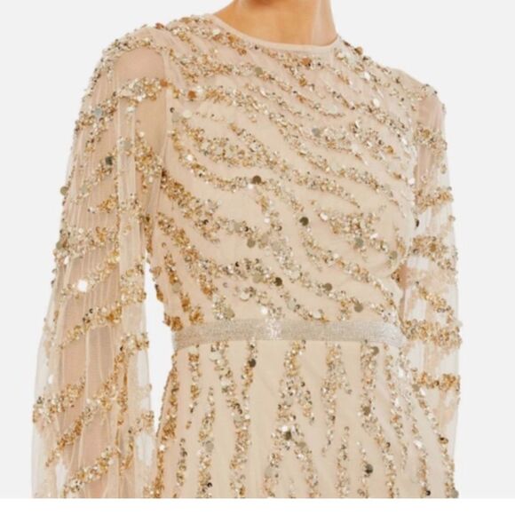Mac Duggal Bishop sleeve embellished dress 93789 Nude Gold Size 16 NWT - Picture 5 of 8